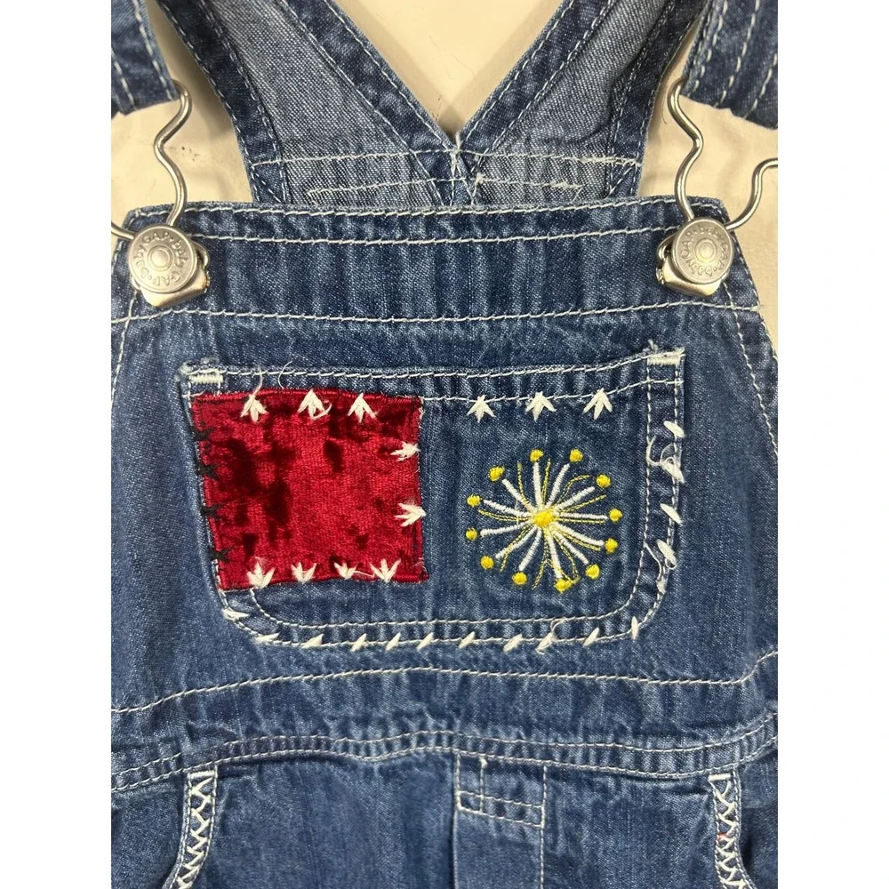 VTG 90s Baby Gap Denim Overalls Girls 18-24 Month Embroidered Patchwork Bibs Y2K